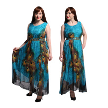 Mode Frauen Premium Chiffon Pfau gedruckt Kleid